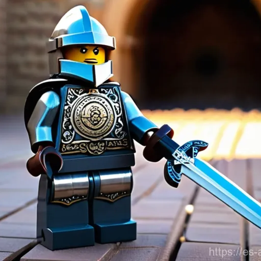 레고 브릭으로 만든 캐릭터 팬아트 - **Prompt:** A highly detailed LEGO sculpture of a medieval fantasy knight. The knight is fully clad ...