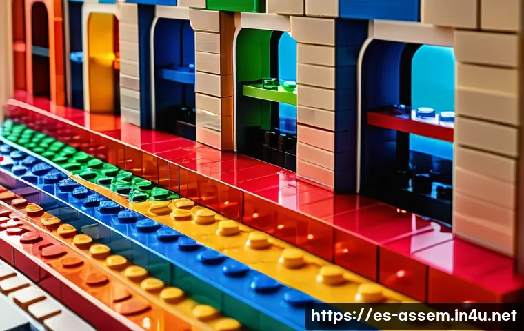 레고 브릭 종류 및 특징 - A vibrant and detailed LEGO cityscape featuring a variety of basic LEGO bricks in multiple sizes and...