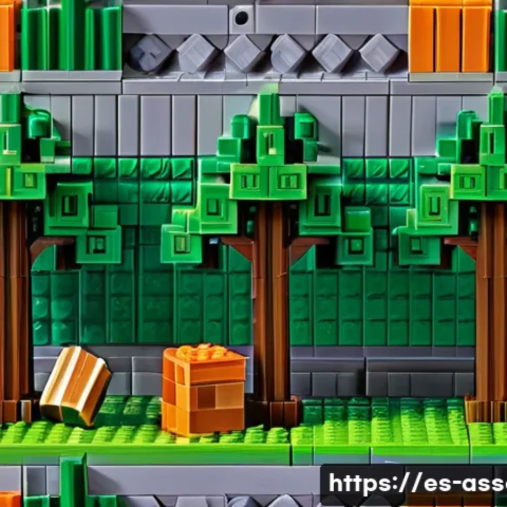 레고 마인크래프트 전투팩 - A detailed scene of a LEGO Minecraft battle set featuring four articulated minifigures—two heroes an...