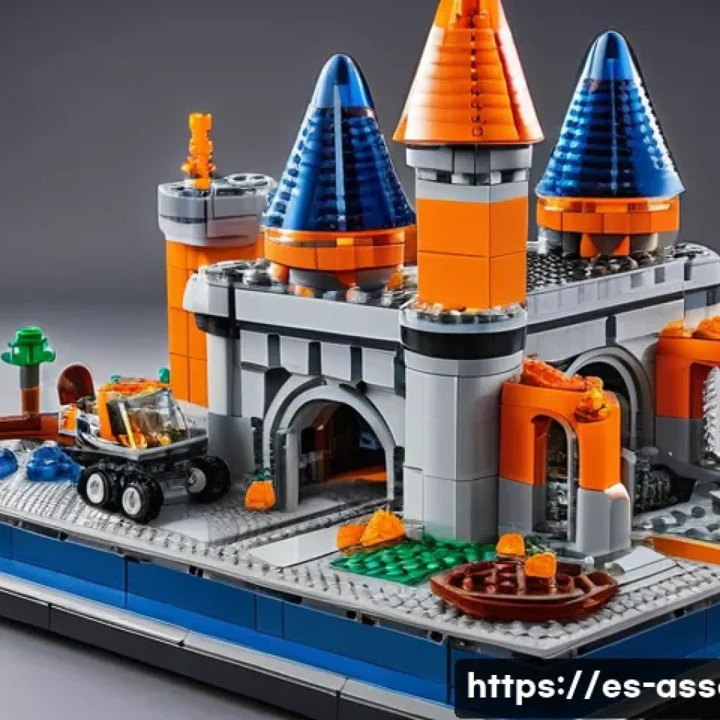 레고 구조물 만들기 팁 - A detailed and vibrant LEGO construction scene showcasing a wide and sturdy base made of overlapping...