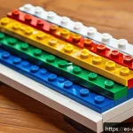 Home 23 레고 중고 구매 시 체크리스트 - A detailed close-up of authentic LEGO bricks being inspected on a wooden table, showing the engraved...