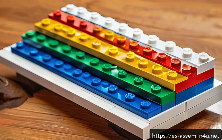 레고 중고 구매 시 체크리스트 - A detailed close-up of authentic LEGO bricks being inspected on a wooden table, showing the engraved...