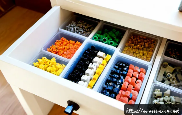 레고 피규어 컬렉션의 정리법 - Photorealistic Spanish apartment hobby room, neatly organized collection of generic interlocking-bri...