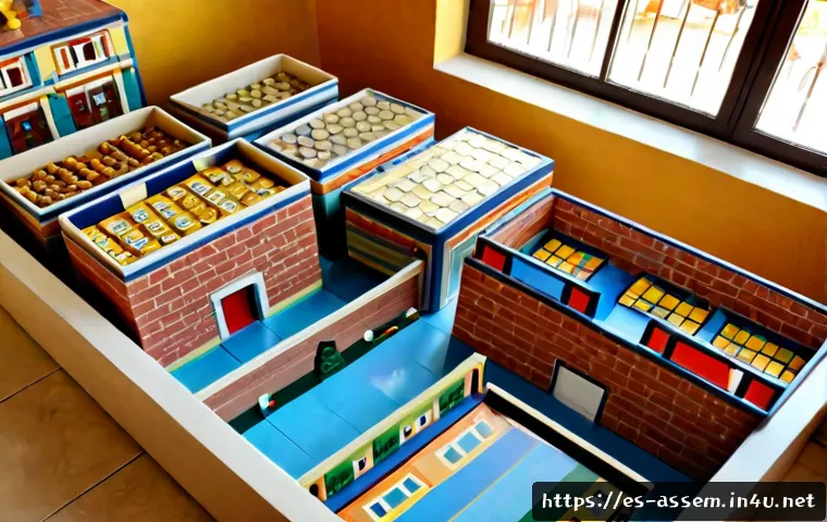 레고 구매 가이드와 추천 앱 - Photorealistic overhead shopping guide scene in a bright Spanish family living room, neatly arranged...