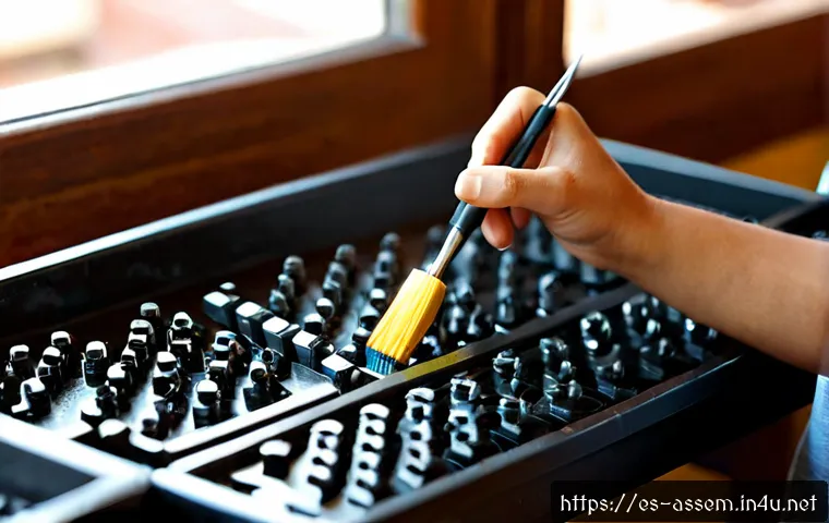 레고 피규어 복구 기술 - Photorealistic close-up of skilled hands restoring a small interlocking plastic minifigure at a neat...